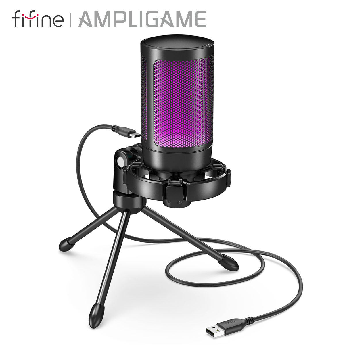 Streaming Mic Condenser - AmpliGame par FIFINE RGB USB Microphone